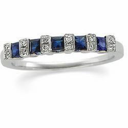 14K White Gold Sapphire & Diamond Bridal Band Ringwhite 
