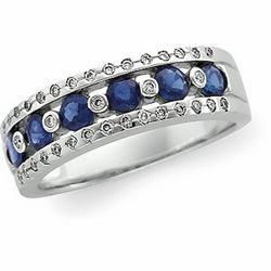 14K White Gold Sapphire & Diamond Bridal Band Ringwhite 