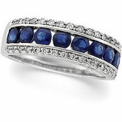 14K White Gold Sapphire & Diamond Band Ringwhite 