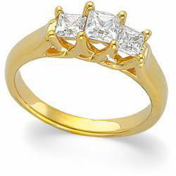 14K Yellow Gold Three 3 Stone Diamond Bridal Anniversary Band Ringyellow 
