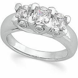14K White Gold Three 3 Stone Bridal Diamond Anniversary Band Ringwhite 