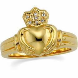 14K Yellow Gold Diamond Bridal Claddagh Duo Band Ringyellow 