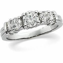 14K White Gold Three 3 Stone Diamond Bridal Anniversary Band Ringwhite 