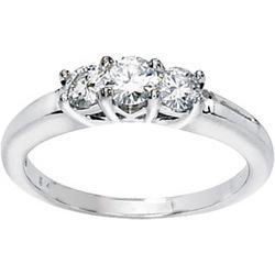 14K White Gold Created Moissanite 3 Stone Anniversary Band Ringwhite 