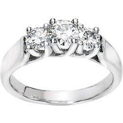 14K White Gold Created Moissanite 3 Stone Anniversary Band Ringwhite 