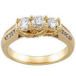 14K Yellow Gold Three 3 Stone Diamond Bridal Engagement Ringyellow 