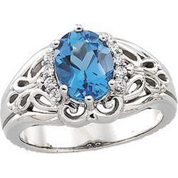 14K White Gold Swiss Blue Topaz & Diamond Ringwhite 
