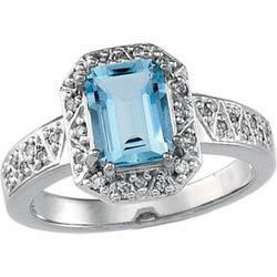 14K White Gold Aquamarine & Diamond Ringwhite 