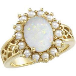 14K Yellow Gold Chatham Created Opal & Cultured Pearl Ringyellow 