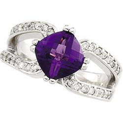 14K White Gold Amethyst & Diamond Ringwhite 
