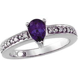 14K White Gold Chatham Creared Alexandrite & Diamond Ringwhite 