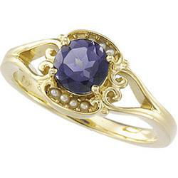 14K Yellow Gold Genuine Iolite & Cultured Pearl Ringyellow 
