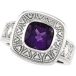 14K White Gold Amethyst & Diamond Ringwhite 