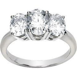 14K White Gold Created Moissanite Three Stone Anniversary Band Ringwhite 