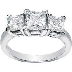 14K White Gold Created Moissanite Three Stone Anniversary Band Ringwhite 