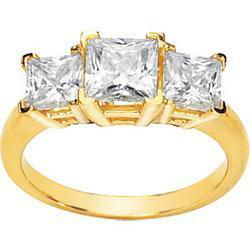 14K White Gold Created Moissanite Three Stone Anniversary Band Ringwhite 