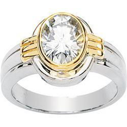 14K Two Tone Gold Created Oval Moissanite Ringtwo 