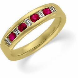14K Yellow Gold Ruby & Diamond Anniversary Bridal Band Ringyellow 