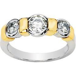 14K Two Tone Gold Created Moissanite Three Stone Anniversary Band Ringtwo 