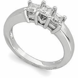 14K White Gold Three 3 Stone Diamond Anniversary Band Ringwhite 