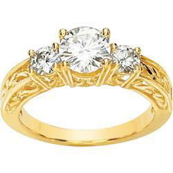 14K Yellow Gold Created Moissanite 3 Stone Anniversary Band Ringyellow 