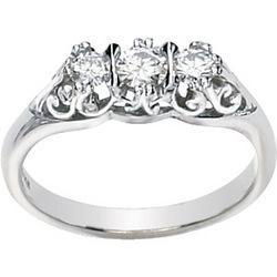 14K White Gold Created Moissanite 3 Stone Anniversary Band Ringwhite 