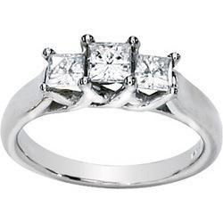 14K White Gold Created Moissanite 3 Stone Anniversary Band Ringwhite 
