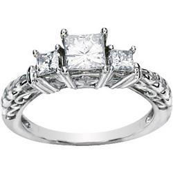 14K White Gold Created Moissanite 3 Stone Anniversary Band Ringwhite 