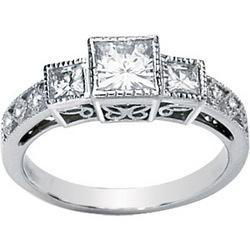 14K White Gold Created Moissanite & Diamond 3 Stone Anniversary Bandwhite 
