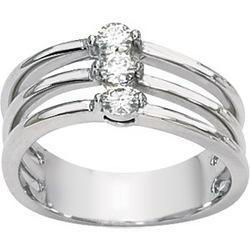 14K White Gold Created Moissanite 3 Stone Ringwhite 
