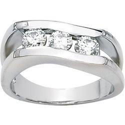 14K White Gold Created Moissanite 3 Stone Ringwhite 