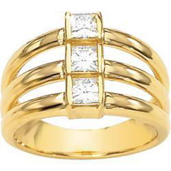 14K Yellow Gold Created Moissanite 3 Stone Ringyellow 