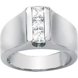 14K White Gold Created Moissanite 3 Stone Ringwhite 