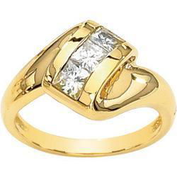 14K Yellow Gold Created Moissanite 3 Stone Ringyellow 