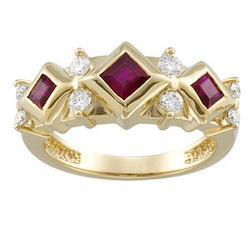 14K Yellow Gold Ruby & Diamond Band Ringyellow 