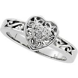 14K White Gold Diamond Heart Filigree Ringwhite 
