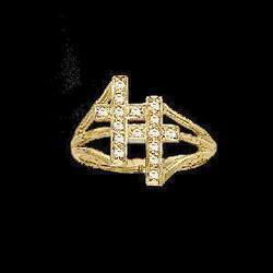 14K Yellow Gold Cross Ring With Diamondsyellow 