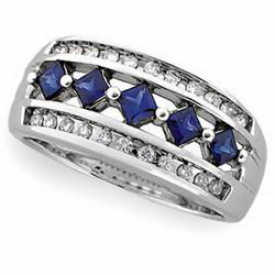 14K White Gold Blue Sapphire Diamond Anniversary Band Ringwhite 