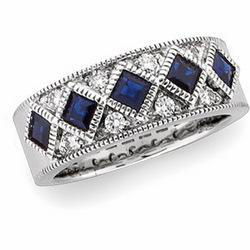 14K White Gold Sapphire & Diamond Band Ringwhite 