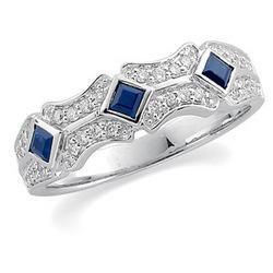 14K White Gold Sapphire & Diamond Band Ringwhite 