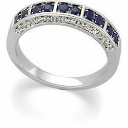 14K White Gold Genuine Sapphire & Diamond Anniversary Band Ringwhite 