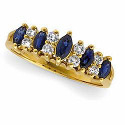 14K Yellow Gold Sapphire & Diamond Band Ringyellow 