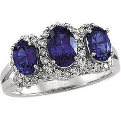 14K White Gold Chatham Created Sapphire & Diamond Ringwhite 
