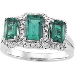 14K White Gold Chatham Created Emerald & Diamond Ringwhite 