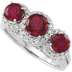 14K White Gold Chatham Created Ruby & Diamond Ringwhite 