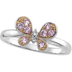 14K White Gold & Rose Gold Plated Pink Sapphire & Diamond Ringwhite 