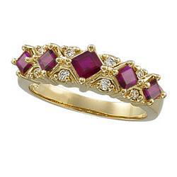 14K Yellow Gold Ruby & Diamond Band Ringyellow 