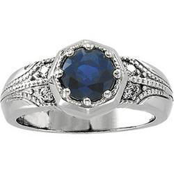 14K White Gold Chatham Created Sapphire & Diamond Ringwhite 