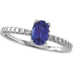 14K White Gold Chatham Created Sapphire & Diamond Ringwhite 