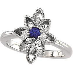 14K White Gold Chatham Created Sapphire & Diamond Ringwhite 